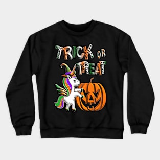 Kawaii cute unicorn pumpkin trick treat violet orange black green 3D tridimensional 322 Crewneck Sweatshirt